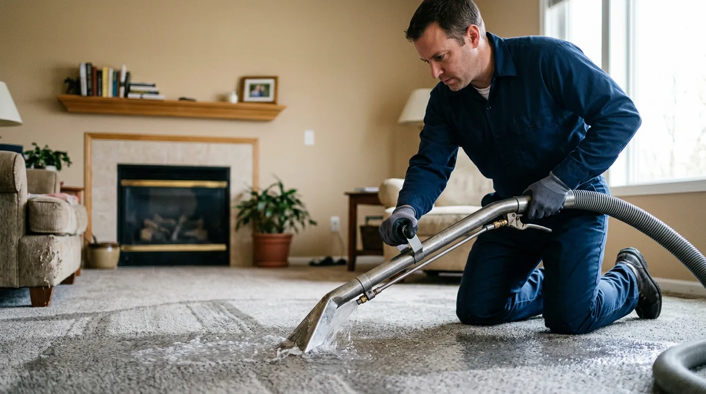 Water damage restoration technician working near Montville, NJ